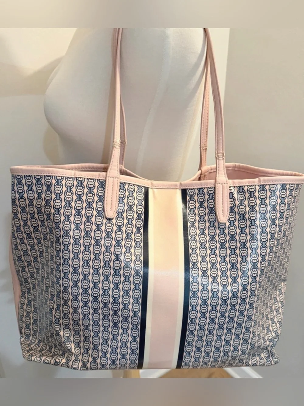 Tory Burch Gemini Link Tote Pink Navy White + Dust Bag